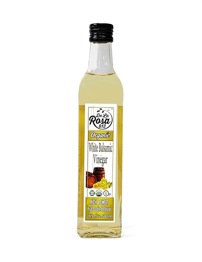 De La Rosa Organic Extra Virgin Olive Oil &amp White Balsamic Vinegar 100% Pure Raw &amp Unfiltered Vegan Kosher Non-GMO &amp Gluten Free Great for Salad Dressing Marinades &amp More 16.9 O