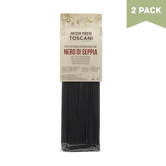 ANTICHI PODERI TOSCANI Handmade Flavored Pasta Black Squid Ink Spaghetti 17.6oz | Imported from Italy Pack of 2