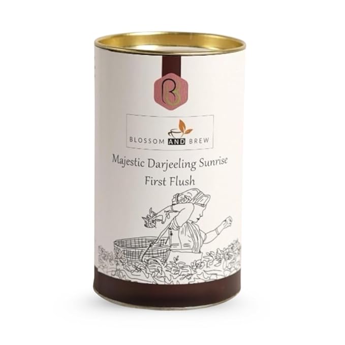 Blossom &amp Brew Majestic Darjeeling Sunrise First Flush Black Tea (1.76oz) – Whole Leaf from Teesta Valley – Rich Flavored &amp Aromatic Breakfast Brew – Caffeinated Indian Tea for Hot or Iced Bev