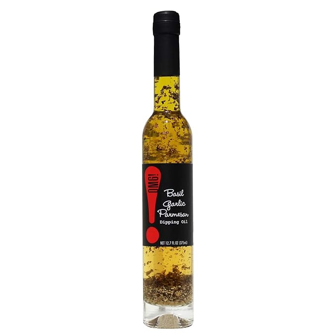 OMG! Gourmet Basil Garlic Parmesan Dipping Oil | As found in Pike Place Market (Delicious Perfect for breads veggies salads and marinades) 375ml/12.7oz