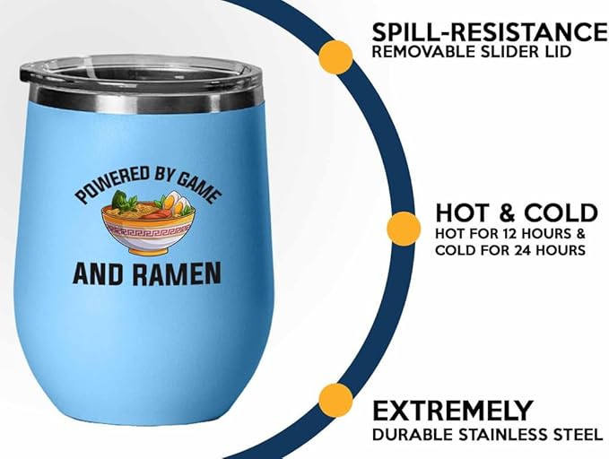 Ramen Lover Blue Edition Wine Tumbler 12oz - Powered by game - Food Lovers chicken pumpkin vegan pantry spicy noodles