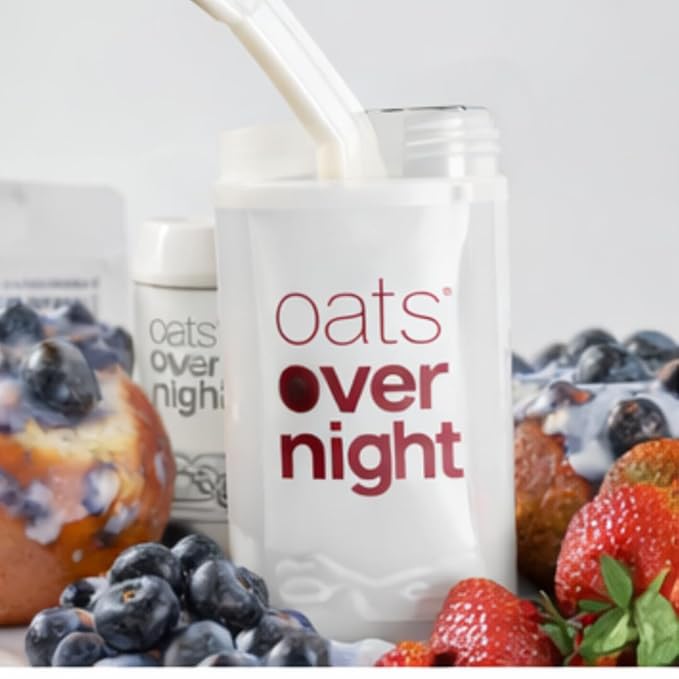 Oats Overnight High Protein Oatmeal Shakes Variety Pack (14 Pack) – Glazed Blueberry Donut &amp Strawberries &amp Cream – 20g Protein 6g Fiber Gluten Free Just Add Milk &amp Refrigerate – Includ
