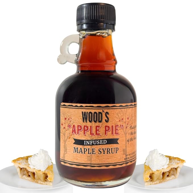 Wood’s Vermont Apple Pie Maple Syrup – Infused Vermont Maple Syrup with Warm Spices &amp Real Apple Flavor | Small-Batch Vegan Natural Sweetener | Perfect for Pancakes Ice Cream Cocktails &amp Ba