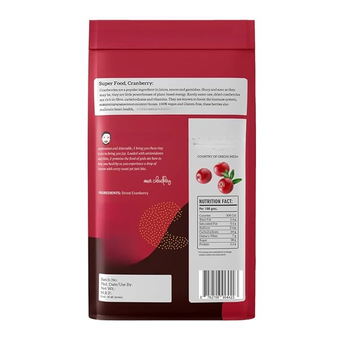 Generic Dried Whole Cranberry Gluten Free Vegan and NON GMO Cranberries Dry Fruits Antioxidant Rich| Immunity Booster -500gm