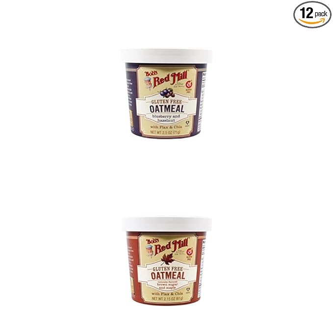 Bob's Red Mill Gluten Free Oatmeal Cup Blueberry &amp Hazelnut with Gluten Free Oatmeal Cup Brown Sugar &amp Maple 2.15-ounce (Pack of 12)