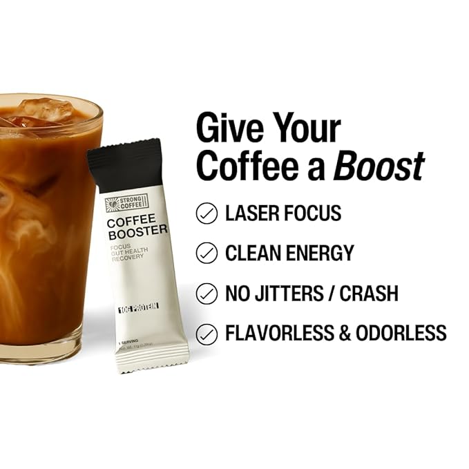 Strong Coffee Co. Coffee Booster | 10g Collagen Coffee Protein with Nootropics &amp Adaptogens NeuroFactor® Ashwagandha L-Theanine &amp Electrolytes for Focus &amp Balanced Energy | 15 Packets