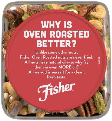 Fisher Oven Roasted Never Fried Mixed Nuts with Peanuts 24 Ounces (Pack of 2) Peanuts Almonds Cashews Pistachios Pecans Snacks for Adults Made With Sea Salt No Added Oils Artificial Ingredie