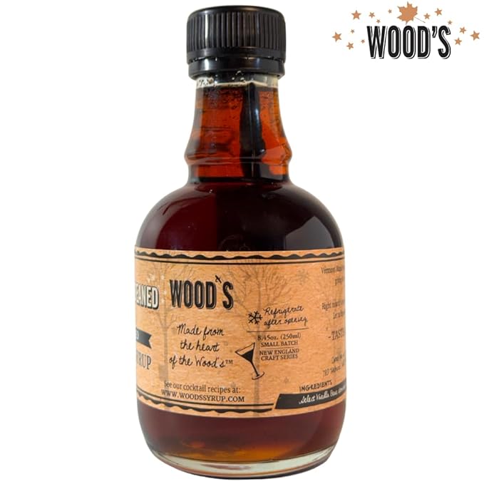 WOOD'S Vanilla Beaned Maple Syrup – Infused Vermont Maple Syrup with Real Vanilla Bean Pod | Smooth Rich All-Natural &amp Vegan Sweetener | Perfect for Breakfast Baking Seafood Popcorn &amp Mor
