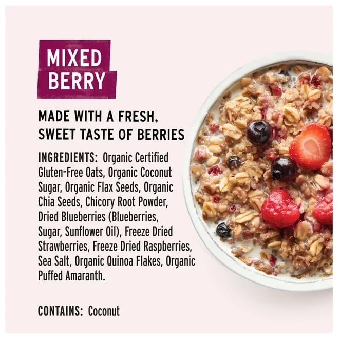 Purely Elizabeth Organic Oats Instant Oatmeal 1.76 oz Cup + King Combos QR Code Mixed pack with (Seasonal (Mixed Berries (12 count))