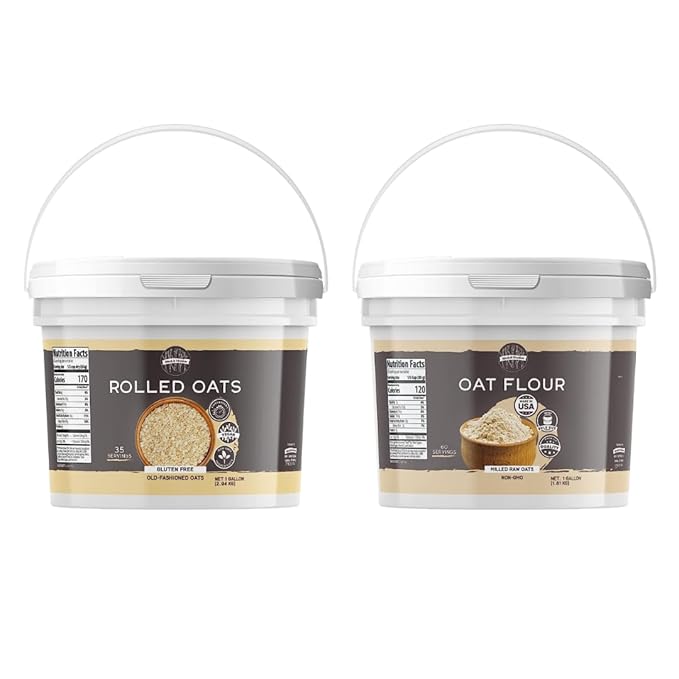 BIRCH &amp MEADOW Rolled Oats &amp Oat Flour Bundle (1 Gallon Buckets) Versatile Ingredients Oatmeal &amp Smoothies Flavorful