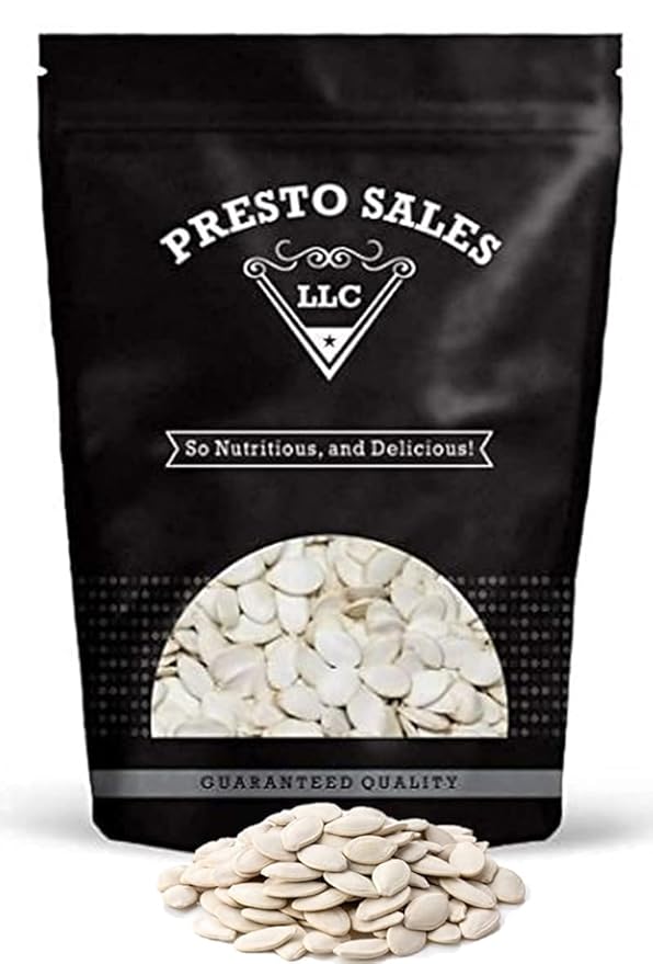 Pumpkin Seeds Raw In shell Snow white Oil Free Healthy Snack Crunchy Delicious Packed in a 4 lbs. (64 oz.) Resealable pouch bag by Presto Sales LLC