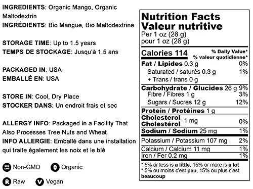 Food to Live Organic Mango Powder 2 Pounds - Non-GMO Made from Raw Dried Fruit Unsulfured Vegan Bulk Great for Baking Juices Smoothies Yogurts Contains Maltodextrin No Sulphites