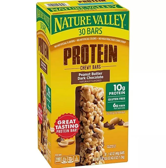 Gluten-Free Protein Bars Peanut Butter Dark Chocolate 30-Pack Compatible with Nature Valley