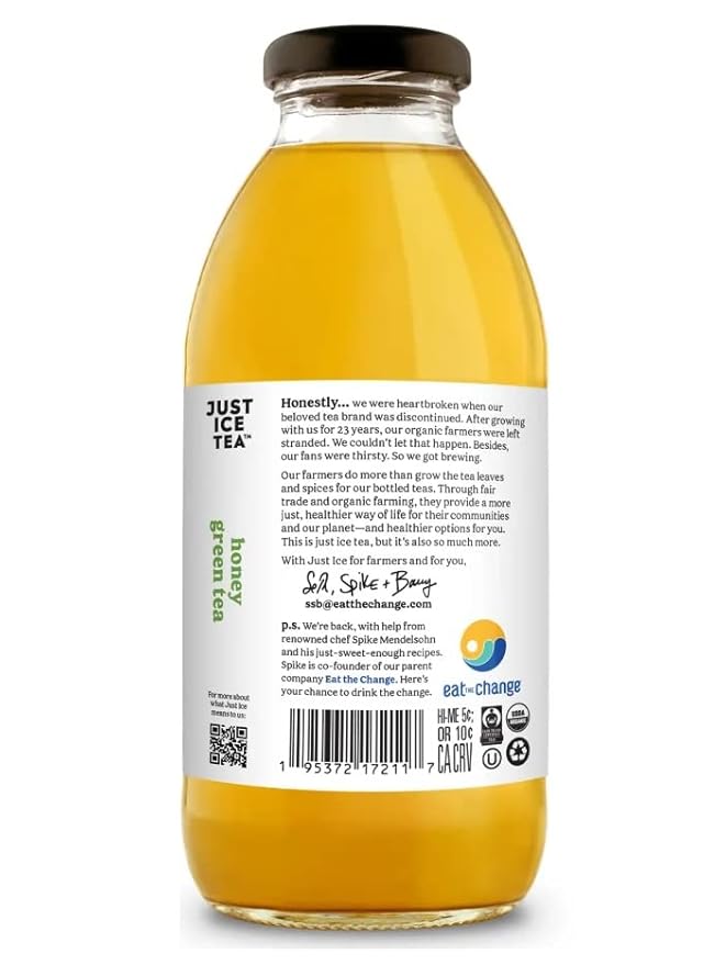 Just Ice Tea Organic Iced Tea 16 Fl Oz Glass Bottles (Honey Green Tea Pack of 12)