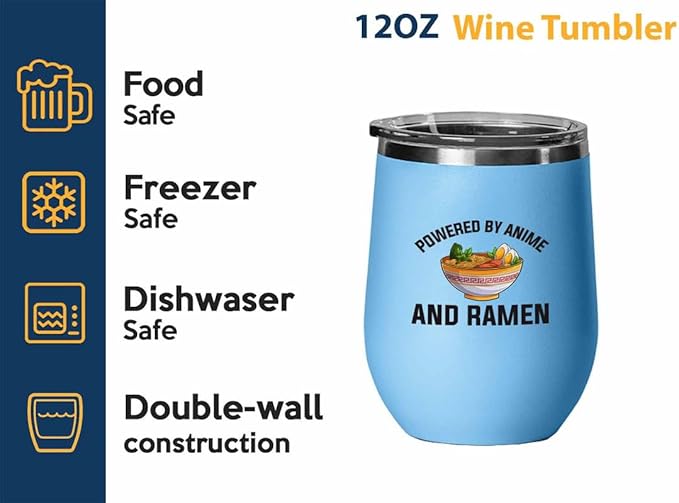 Ramen Lover Blue Edition Wine Tumbler 12oz - Powered by anime - Food Lovers chicken pumpkin vegan pantry spicy noodles