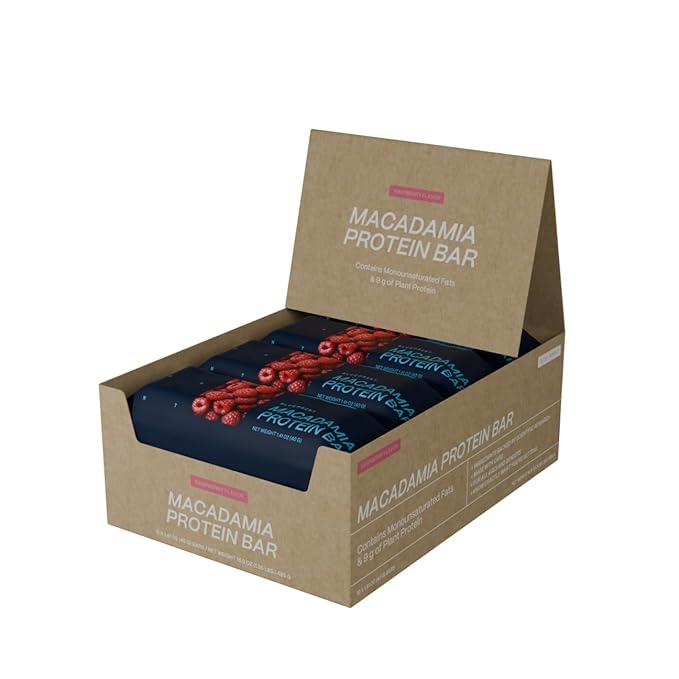 Blueprint Bryan Johnson Macadamia Nut Protein Bar - 9G Plant Protein - Healthy Fats - Supports Muscle Growth - Low Carb &amp Sugar - Natural Ingredients - Vegan Keto Snack (Raspberry - 12 Pack)