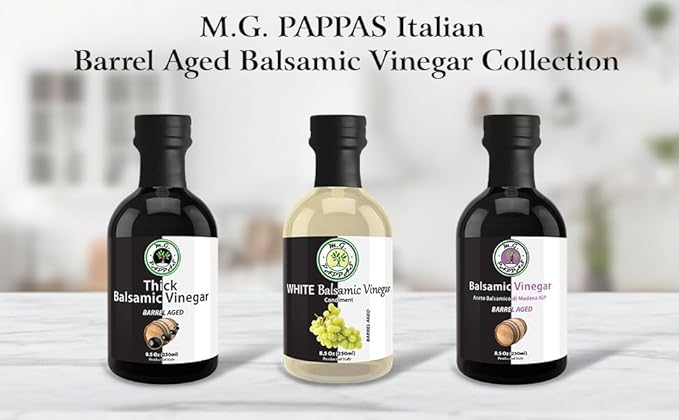 M.G. PAPPAS Balsamic Vinegar from Italy - Gourmet Balsamic Italian Vinegar - A Great Addition to Vinaigrettes Salads &amp Dressings - No Preservatives No Added Sugar No Additives - 8.5 Fl Oz (250m
