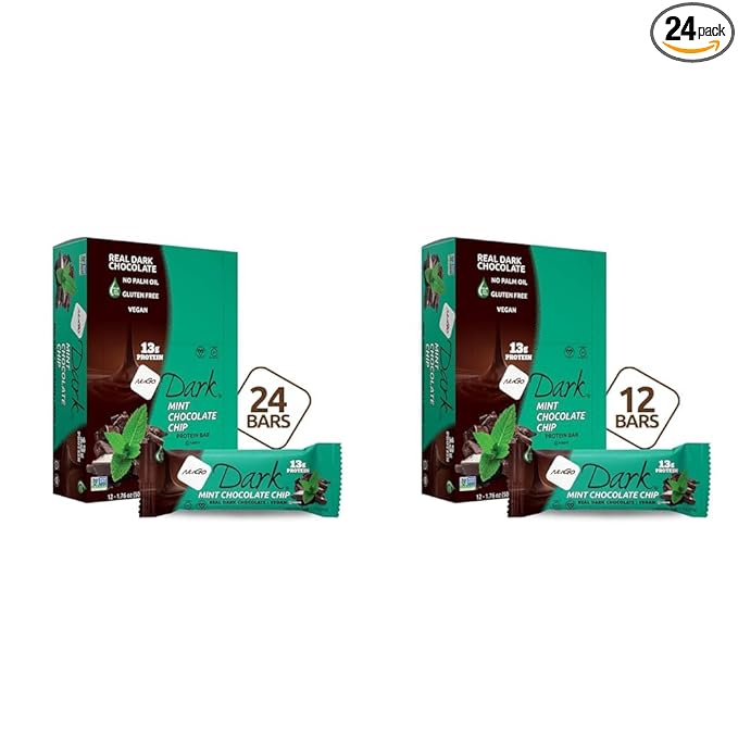 NuGo Dark Mint Chocolate Chip 13g Vegan Protein Bars 200 Calorie Gluten Free 24 Count &amp 12 Count