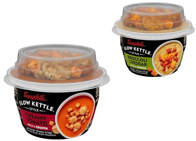 Slow Kettle Style Soup With A Crunch 7 Ounce Microwavable Cup + King Combo QR code (Broccoli Cheddar &amp Creamy Tomato (1 each))