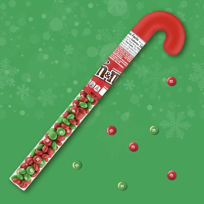 M&ampM'S Christmas Stocking Stuffer Milk Chocolate Candy 3 oz Candy Cane Tube Pack of 12