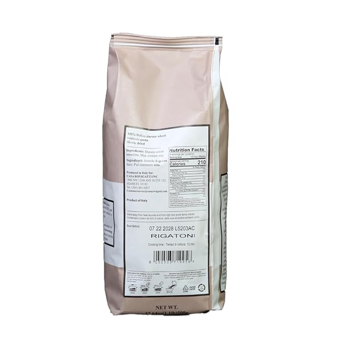 Casa Rovigatti Rigatoni 100% Italian Durum Wheat Pasta Bronze Extruded Artisanally Produced 17.64 oz Pack of 4
