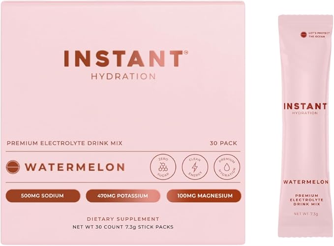 Instant Hydration Electrolytes Powder Packets - Watermelon Electrolyte Drink Mix - Zero Sugar - Keto Vegan Gluten-Free Non-GMO - Boost Recovery Brain Health Muscle &amp Tissue Support- 30 Sticks