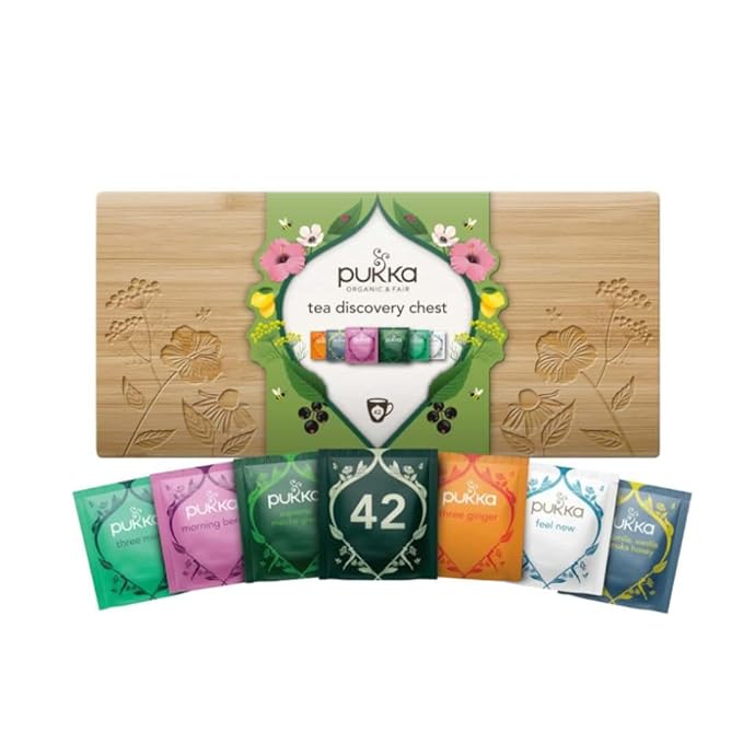 Pukka Limited Edition Discovery Chest Premium Selection of Infused Organic Teas Comes in Gift Ready Bamboo Box Exquisite Herbal Teabag Assortment Ideal for Tea &amp Infusion Lovers 42 Assorted B