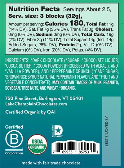 Lake Champlain Chocolates 12 Pack Bar Peppermint Crunch 3 Ounce