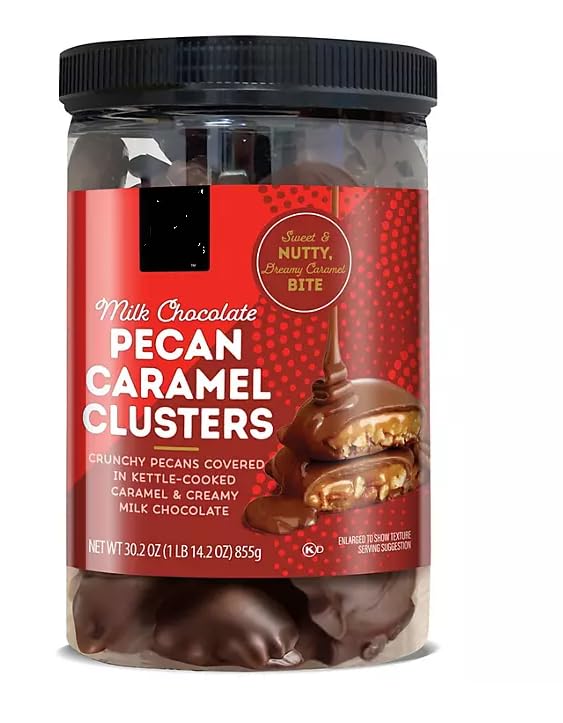 MM Milk Chocolate Pecan Caramel Clusters 30.2 oz Jar (855 g) Crunchy Pecans in Creamy Chocolate
