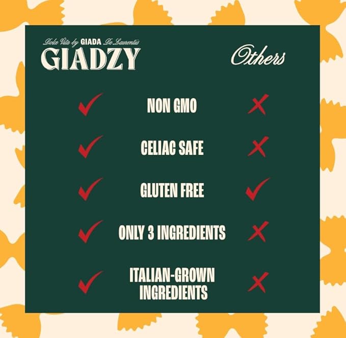 Giadzy by Giada De Laurentiis 3 Pack Gluten Free Ziti Pasta - Made in Italy Artisanal Clean Ingredients - Non GMO