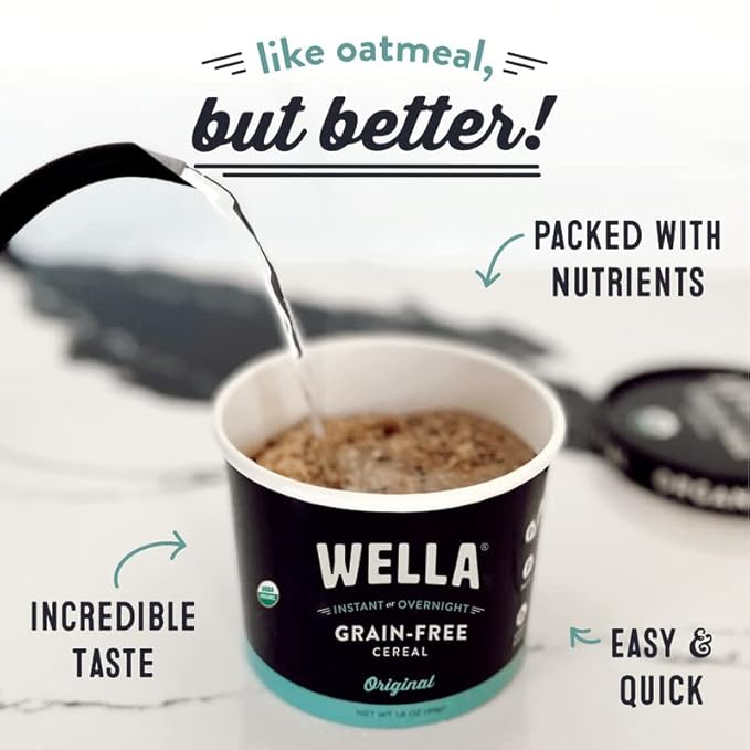 Wella Cereal Oatmeal Alternative Gluten-Free Breakfast Hot Cereal Grain-Free Paleo Organic Vegan High Protein Superfood Plant-Based Non-GMO Low in Net Carbs Single-Serve Cups Flavor Variety Samp