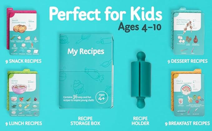 My First Recipe Box for Kids: Montessori-Inspired Easy-to-Follow Recipes with Visual Guides. Cookbook for Kids Ages 4+ with Storage Box and Recipe Stand.