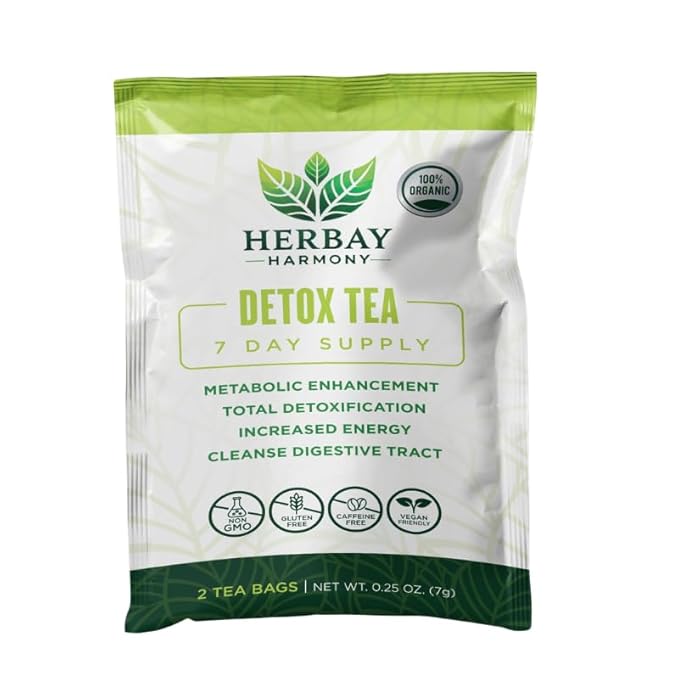 Herbay Harmony Organic Detox Tea – Caffeine-Free Herbal Cleanse for Bloating Relief Digestive Tea &amp Natural Body Detox Organic Herbal Blend with Ginger Chamomile &amp Papaya - 24 Pack (24 Week