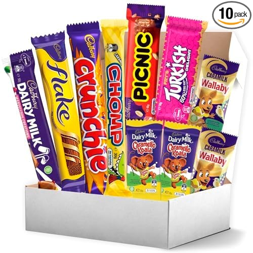 Cadbury Chocolate Box 10-Pack – A Delicious Assortment of Australian Favorites Including Flake Crunchie Turkish Delight Picnic and More – 316g of Classic Cadbury Chocolates