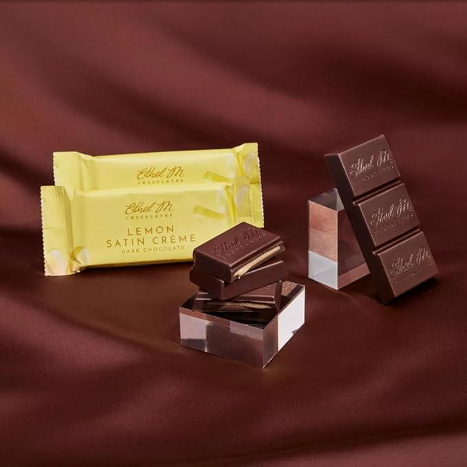 Ethel M Chocolates 8 Piece Premium Dark Chocolate Lemon Satin Cr?me Bars - Box Set of 8 Individually Wrapped Rich Dark Chocolate Candy Bar With Lemon Cr?me Center.