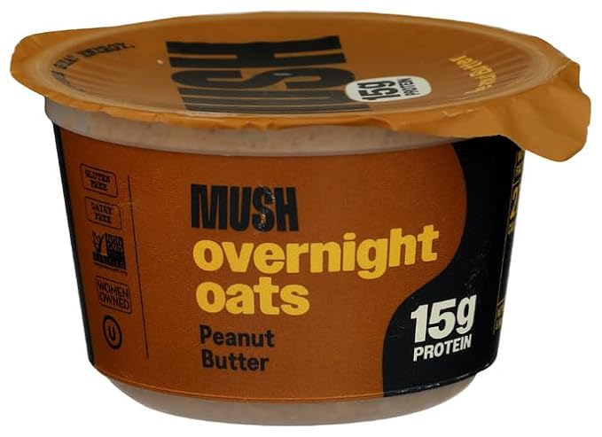 Mush Overnight Oats - Peanut Butter - Good Source of Fiber Non-GMO Dairy Free Gluten Free 5oz - 8 Pack