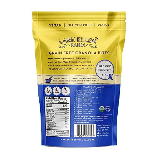 Lark Ellen Farm Grain-Free Granola Certified Organic Raw Sprouted Vegan Clusters Paleo &amp Crunchy Gluten-Free Bites for Cereal or Yogurt Lemon Blueberry 8 oz 6 Pack