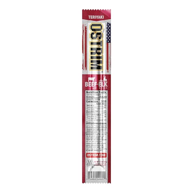 Ostrim Beef &amp Elk Jerky Snack Sticks-Teriyaki Flavor 1.5 oz (Pack of 10)