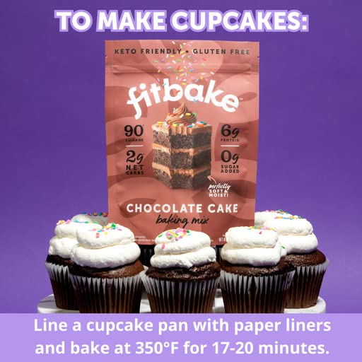 FitBake Chocolate Cake Baking Mix and Cream Cheese Frosting Bundle | 0g to 2g Net Carbs Per Serving | Keto Friendly Low Carb Food | Gluten Free Desserts | No Added Sugar