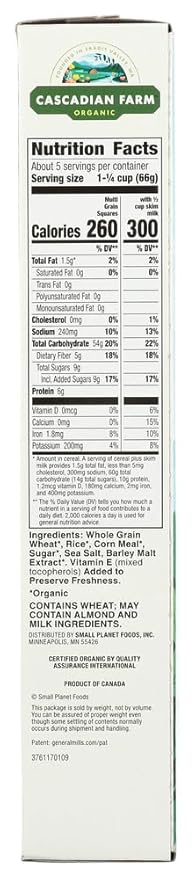 Cascadian Farm Organic Multi Grain Squares 12.3 oz (348 g) Cascadian Farm Organic Multi Grain Squares 12.3 oz (348 g) - 2pcs