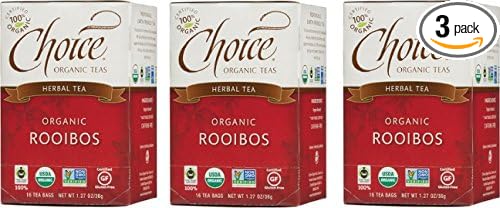 Choice Organic Teas Herbal Tea 3 Boxes of 16 (48 Tea Bags) Rooibos Caffeine Free