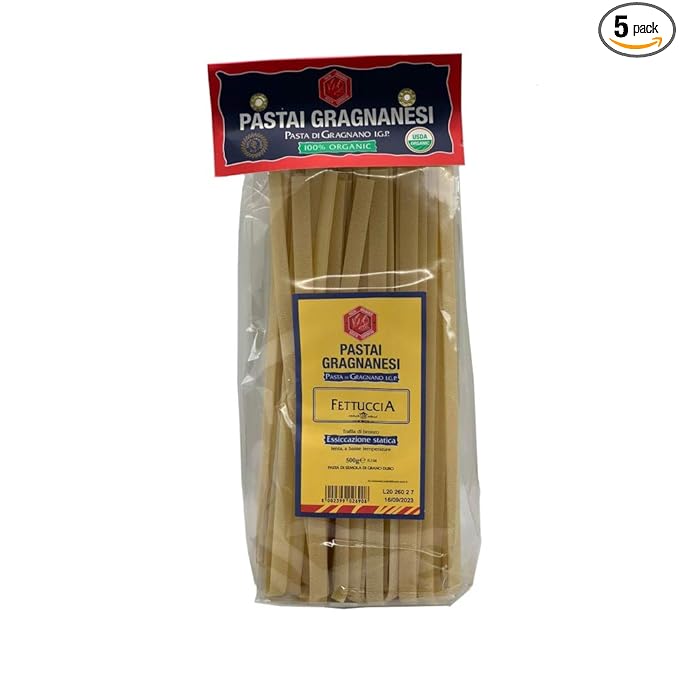 Fettuccia Organic Italian Pasta di Gragnano | I.G.P. Protected | USDA Certified Organic | 17.6 Ounce | 500 Gram | Pack of 5
