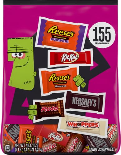 Hershey Assorted Chocolate Flavors Miniatures Halloween Candy Bulk Bag 46.17 oz (155 pieces)