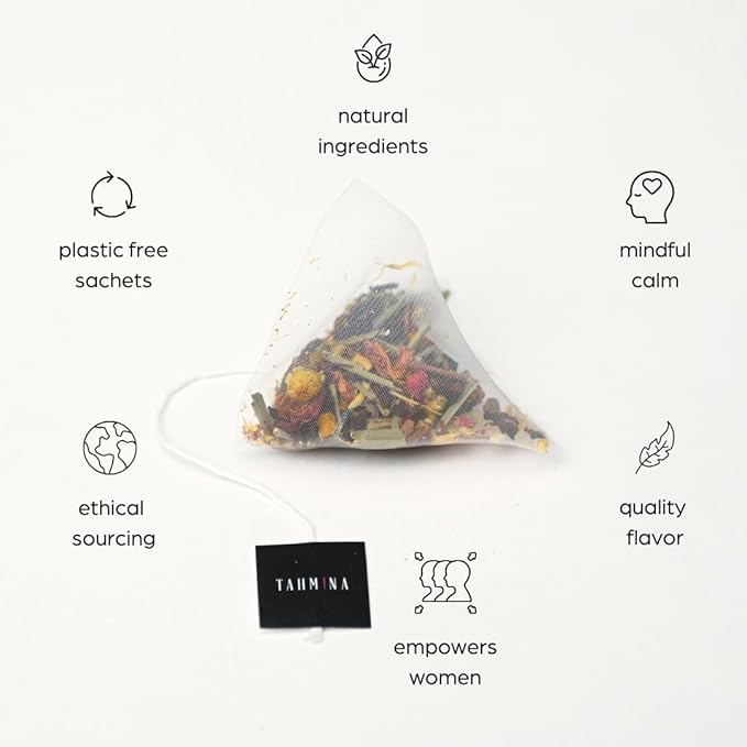 Tahmina Saffron Radiance Caffeine Free Tea: Calming Hibiscus and Rose with Saffron 12 Biodegradable Pyramid Tea Bags Makes 36 Cups of Tea (1 Pack)