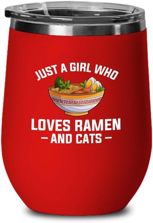 Ramen Lover Red Edition Wine Tumbler 12oz - Just a girl who loves - Food Lovers chicken pumpkin vegan pantry spicy noodles