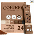COFFREE Organic Instant Coffee Packets - 50% Half Caff Convenient Coffee Sticks Mold Free Low Acid Arabica Beans for On-the-Go Energy - Hot or Cold Smooth Taste Single Serve Travel Packets 24 Count