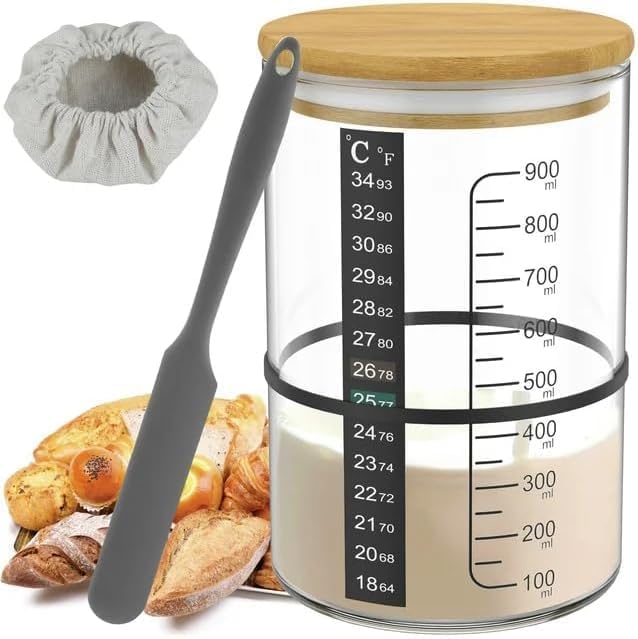 Pro Sourdough Bread Starter Kit - 34 oz sourdough jar with 5 unique features for the perfect sour dough bread &amp sourdough starter kit - baking supplies (34oz-1pack)
