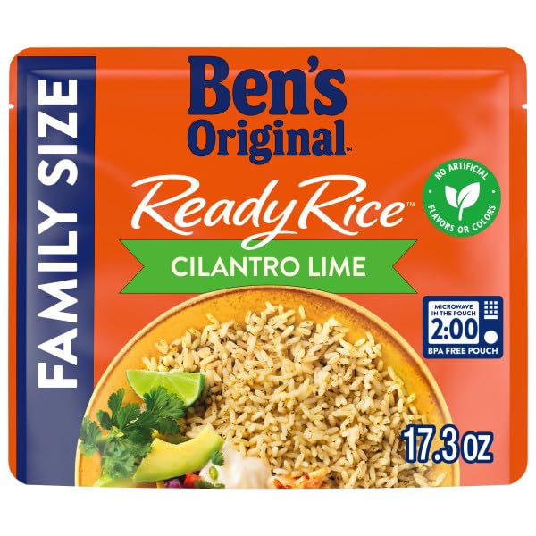 BEN'S ORIGINAL READY RICE Cilantro Lime Flavored Family Size Rice Easy Dinner Side 17.3 oz Pouch (Pack of 6)