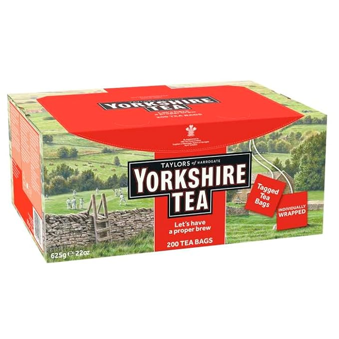 Yorkshire Tea Red Black Tea Individually Wrapped Bags 200 Count (Pack of 1) Refreshing Satisfying and Strong Classic British Breakfast Blend Caffeinated Enjoy Hot or Iced 200 Teabags