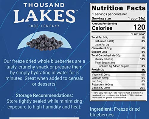 Thousand Lakes Freeze Dried Strawberries and Blueberries - 100% Sliced Strawberries 5 oz and Whole Blueberries 1.2 oz